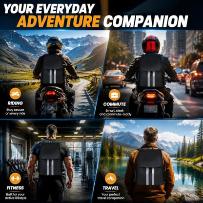 Motorcycle Backpack with Side Pockets,Waterproof Helmet Backpack,Reflective Large Capacity for Men & Women Commuting - color: Aterrimus