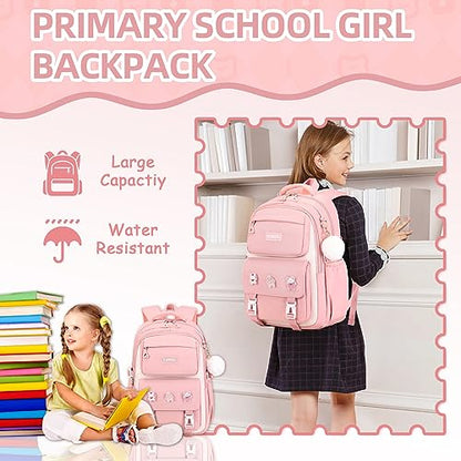 Girls Backpack, Kids Backpack for Girls with Anti-theft Back Pocket, Lightweight School Bookpack, Watrer Resistant, Bookbag for Elementary Primary School, Pink - color: Pink
