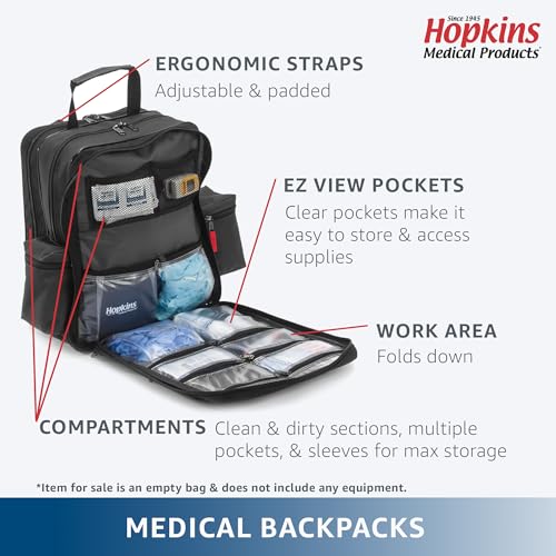 Hopkins Medical Products EZ-View 21st Century Plus Deluxe Home Care Backpack: Waterproof, Organized & Comfy - Perfect for On-the-Go Home Healthcare Pros, 11.5"x9"x16"