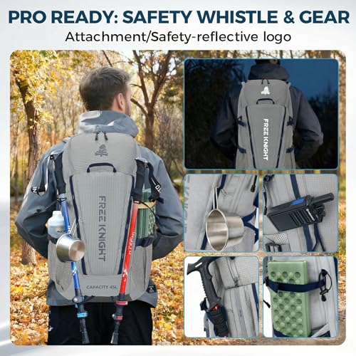 Bseash 45L Waterproof Hiking Camping Backpack with Rain Cover, Outdoor Sport Travel Bag Daypack for Climbing Skiing Cycling (Gray) - color: Gray