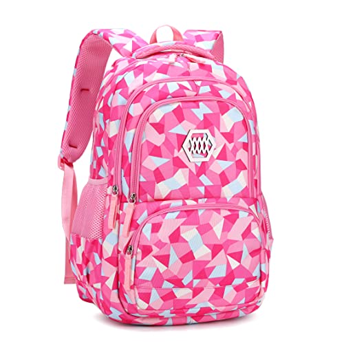 Bansusu Geometric Print Kids Backpack for Girls Boys School Bag Bookbags - color: Rose Red-a, size: Large-A