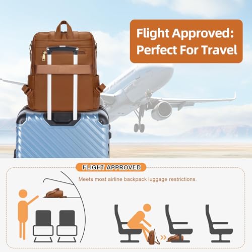 KKXIU Backpack Purse for Women - Multi-pocket Leather backpack for Travel, Work & School with Anti-Theft Lock Pocket, Luggage Strap & Water Bottle Pockets - 13x14x5.2 Inch, 1.67lb (Brown) - color: Brown