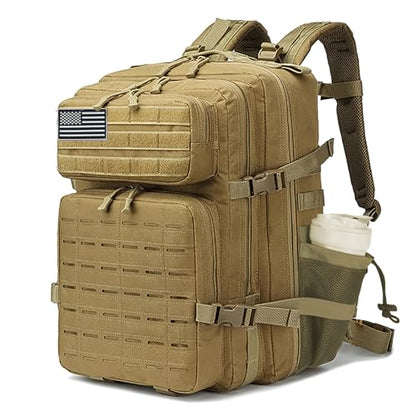 Military Tactical Backpack 45L/25L 3 Day Assault Pack Molle Daypack Hiking Backpack for Men and Women - color: Khaki-2, size: 45L