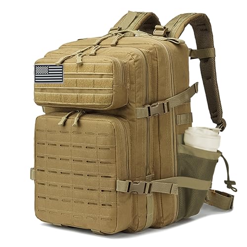 Military Tactical Backpack 45L/25L 3 Day Assault Pack Molle Daypack Hiking Backpack for Men and Women - color: Khaki-2, size: 45L