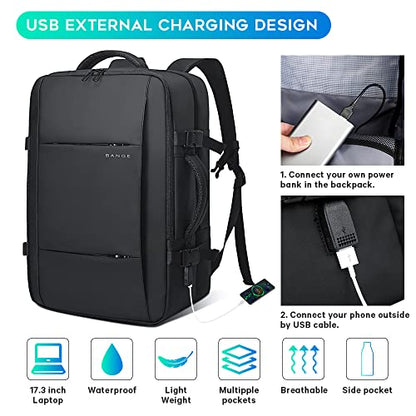 BANGE Travel Backpacks,Flight Approved Carry On Backpacks, 17-inch Laptop Backpack for International Travel Bag,Weekender Luggage Backpack for Men - color: Black