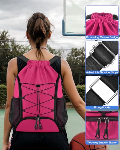 BROTOU Soccer Bags, Football Backpack, Volleyball Bag, Drawstring Soccer Backpack with Ball and Shoe Compartment - color: Pink