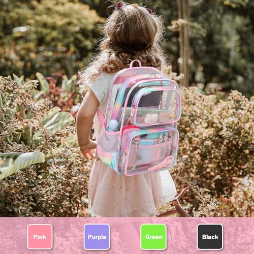 Sisipoet Pink Clear Backpack for Girls Heavy Duty Clear Bookbag, See Through Backpack for School, Stadium Events and Concert, Transparent Backpacks - color: Pink/Tie-dye