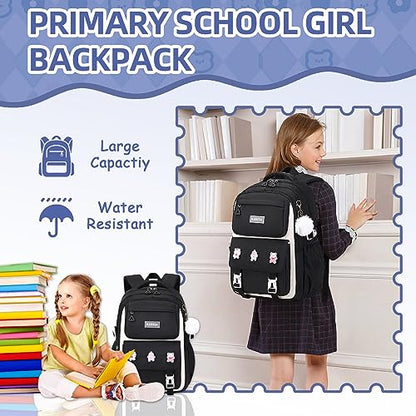 PIG PIG GIRL Girls Backpack, Kids Backpack for Girls with Anti-theft Back Pocket, Lightweight School Back Pack, Watrer Resistant, Bookbag for Elementary Primary School, Black - color: Black