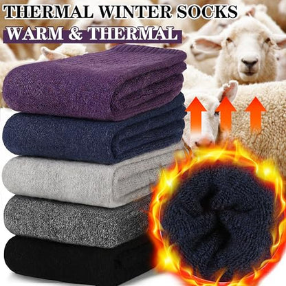 MOGGEI 5 Pairs Womens Merino Wool Socks Hiking Warm Winter Thick Thermal Crew Cozy Cabin Ladies Gift Comfy Boot Work Socks - color: Solid Color B