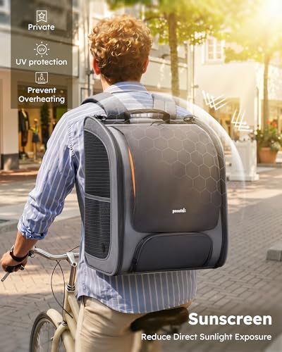 Pecute Cat Backpack Carrier,Large Space Cat Bubble Backpack,Ergonomic,Gray | Color Blocking,Sunshade curtain,Folding bowl,Transparent window,Sturdy,Large mesh on both sides for breathability - color: Gray-on-Gray Color Blocking
