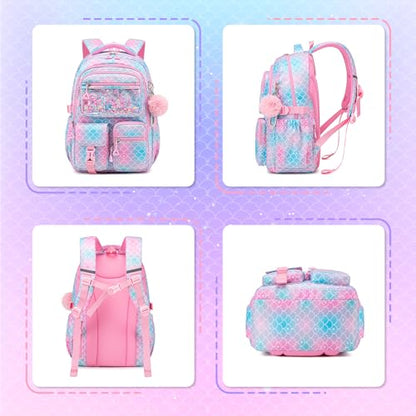 Girls Backpack,School Bag for Kids,Primary,Elementary,teen ages 6-15 Girls Bookbag,Students Kawaii Backpack Pink mermaid - color: Pink Mermaid