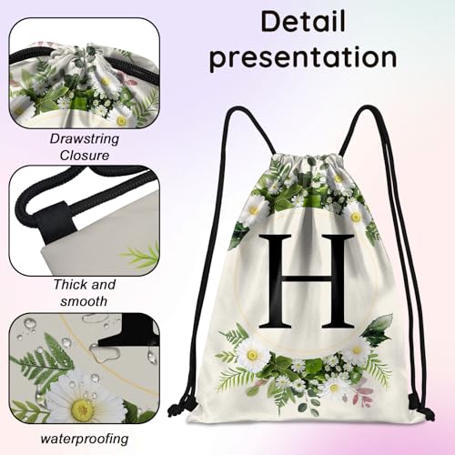 Initial Letter Drawstring Backpack String Sports Gym Bags Waterproof Sackpack Cute for Men Women Beach (13"×17") (Letter-H) - color: Letter-h