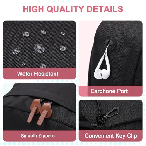 Backpack for Men Women,VASCHY Classic Water-resistant Lightweight Travel School Backpack Casual Daypack - color: Black Fushia