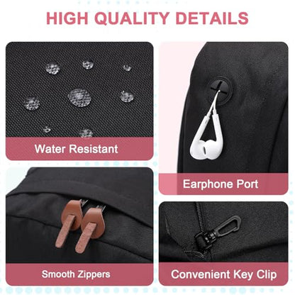 Backpack for Men Women,VASCHY Classic Water-resistant Lightweight Travel School Backpack Casual Daypack - color: Black Fushia