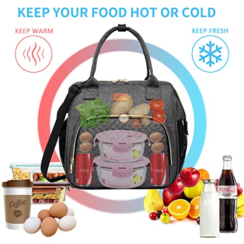 MCBD Lunch bags Insulated Lunch Box for Women,3 Carrying Way Large Tote Bag,Leakproof Reusable Cooler Backpack with Adjustable Shoulder Strap for Office Picnic Beach - color: F-Dark gray