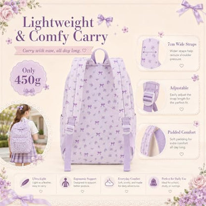 LEDAOU School Backpack for Teen Girls Elementary Middle School Bookbag Kids Backpacks Women Laptop Backpack Travel Daypack (Flower Bow - Purple) - color: Flower Bow - Purple