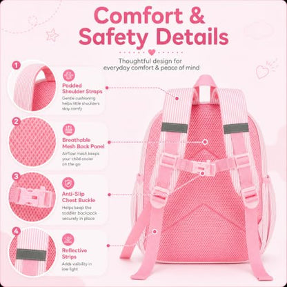 BTOOP Kids Backpack for Girls 3-6, Preschool Kindergarten Backpack with Insulated Lunch Compartment & Chest Strap, Cute Lightweight School Travel Bag Fits A4 Folder - color: Pink Stripes-15'', size: Age 3-6 (14.5" H Fit Folder)