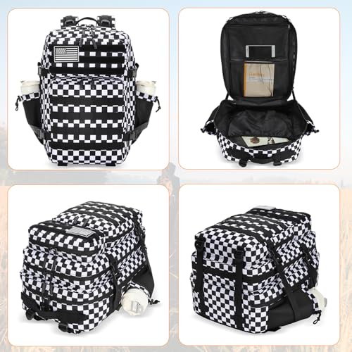 Lovelinks21 25L Tactical Military Backpack Small Travel Rucksack for Men and Women Assault Pack Bug Out Bag Molle Daypack Gym Backpack with Bottle Holder (Black White Checkered) - color: Black White Checkered