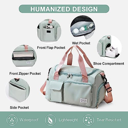 Small Gym Bag for Women, Travel Duffle Bag Carry On Weekender Bag with Shoe Compartment - color: 09#Army Green, style: Gym Bag&toiletry Bag