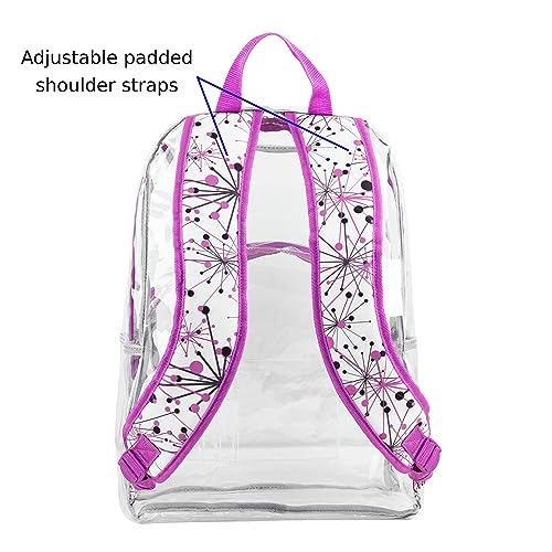 Eastsport Clear Backpack Stadium Approved See Through Transparent Heavy Duty with Padded Adjustable Straps (Clear/Purple/Splatter) - color: Clear/Purple/Splatter