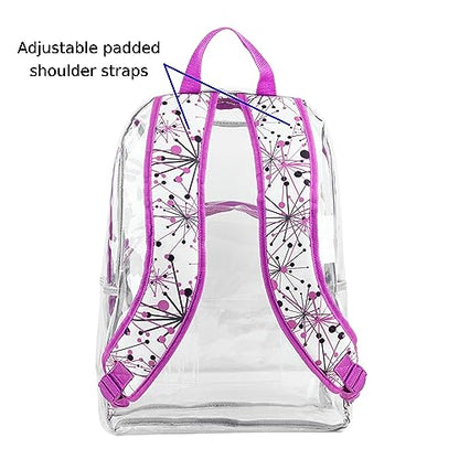 Eastsport Clear Backpack Stadium Approved See Through Transparent Heavy Duty with Padded Adjustable Straps (Clear/Purple/Splatter) - color: Clear/Purple/Splatter