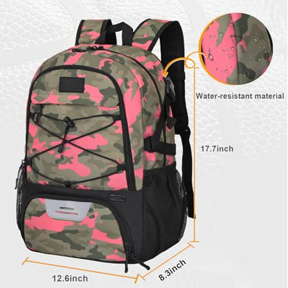 Goloni Soccer Backpack,Basketball Backpack with Ball Compartment & Shoe Compartment,Backpack for Basketball,Soccer - color: Red Green Camouflage