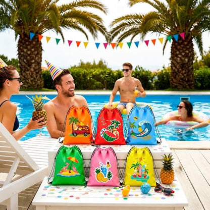 24PCS Hello Summer Drawstring Backpacks – Lightweight Reusable Beach Bag for Hawaiian Travel Vacation Pool & Gym,Cute Summer Party Favor Treat Gift Bag for Girls Boys Kids Birthday Trip Bags - color: Hello Summer Bags-24pcs