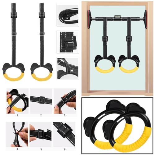 Kids Gymnastic Rings with Adjustable Straps Gym Ring Pull up Olympic Rings for Children Swing Pull Up Bar Doorway Body Strength Training Outdoor Lanyard Jungle Gym Stretching Height Increase