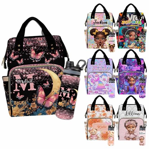 Custom Diaper Bag for Girls Personalized Diaper Bag Backpack &Insulated Water Bottle with Name Custom Monogram Baby Travel Bag Nursing Diaper Mommy Backpack with Adjustable Shoulder Straps Nappy Bag - color: Design 07