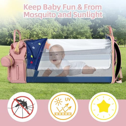 ZRSUN Diaper Bag Backpack with Portable Station & USB Port, Large Capacity Travel Baby Bag with Changing Pad, Waterproof Multi-Function Maternity Backpack for Mom & Dad (Pink) - color: Pink