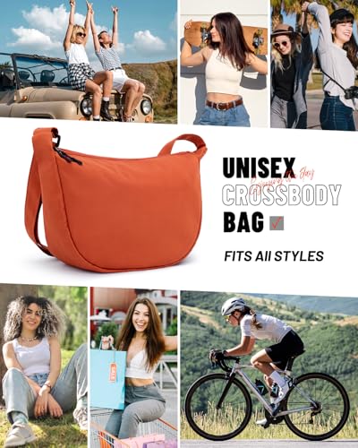 Crossbody Crescent Bag for Women Men Trendy, Crescent Sling Bag with Adjustable Strap, 2 Zippers Lightweight - color: Orange Red