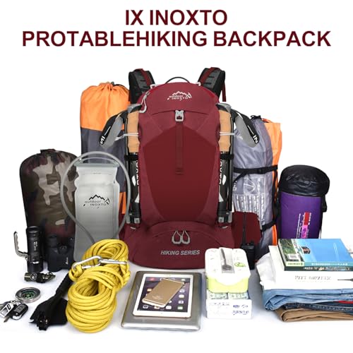 IX INOXTO Hiking Backpack, 26L/40L Waterproof Hiking Daypack with 3L Water Bladder and Rain Cover, Lightweight Travel Camping Backpack for Men Women (Red) - color: Red