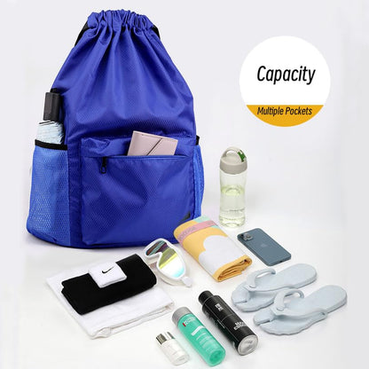 Drawstring Backpack Bag, Waterproof Draw String Back Sack with Zipper Pocket, Gym Drawstring Backpack Swimming Bag for Men Women, Pack of 1, Black - color: Coal Black, style: Backpack C