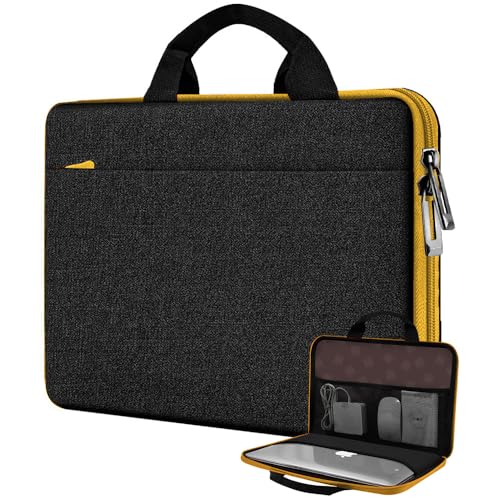 Hseok Laptop Case 13.3-14 inch Sleeve, TSA Computer Handbag Water-Resistant and Shockproof Bag Compatible with MacBook Pro/Neo 14", Mac Air/Pro 13.3" and 13"-14" Notebooks Chromebooks,Black-Yellow - color: Black-yellow