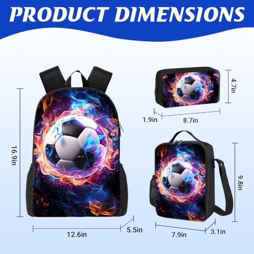 Soccer Backpack Set for School, 17 Inch Casual School Bags with Lunch Box, Kids Daypack Bags and Pencil Case Set for Teens Boys Men Students - color: Soccer