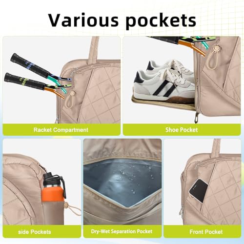 YEEGO DIRECT Tennis Bags for Women, Tennis Backpack Pickleball Racket Bags,Water-Resistant Sling Tote Padel Bag for Pickleball Tennis Badminton, Cute Gifts for Women Girl, Duffle Bag Gym Travel - color: CAMEL