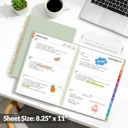 SUNEE Academic Planner 2026-2027 – Weekly & Monthly Planner, July 2026 to June 2027, 8.5"x11", Thick Paper, Tabs, Pockets, Bookmark, Spiral-Bound, Student Teacher Organizer, Sage Green - color: Green