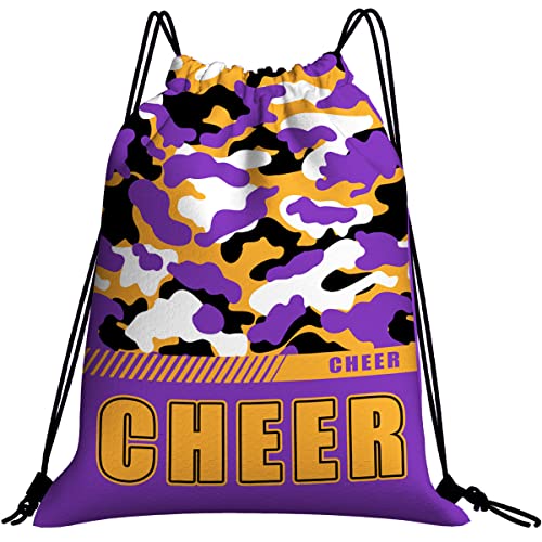 Drawstring Backpack Waterproof Gym Drawstring Bags Sports String Bag Camo Sackpack-Purple Gold Cheer Drawstring Bag - color: Cheer Drawstring Bags-camo Purple Gold