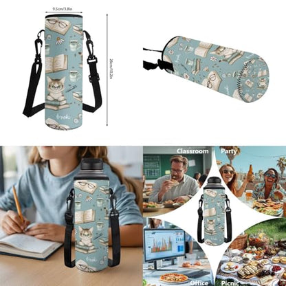 Book Cat Backpack for Girls 10-12 Kids School Backpack with Lunch Box Water Bottle Holder Pencil Case 4 Pieces Set Elementary School Backpacks for Girls Bookbag with Adjustable Straps - color: Book Cat