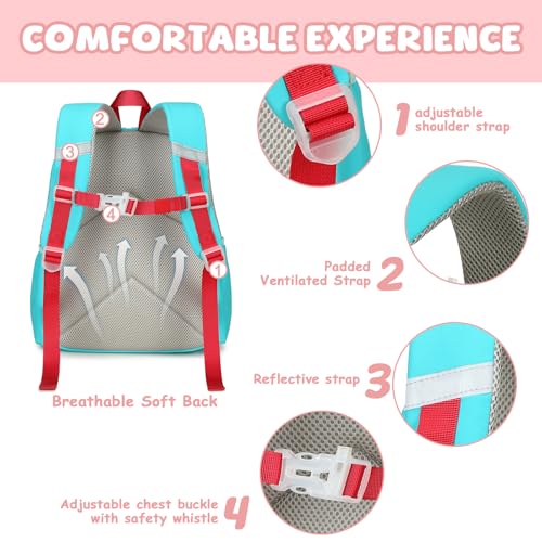 BTOOP Kids Backpack for Boys Girls 3-6, Preschool Kindergarten Backpack with Insulated Lunch Compartment & Chest Strap, Cute Lightweight School Travel Bag Fits A4 Folder - color: Pink-blue, size: Age 3-6 (14.5" H Fit Folder)