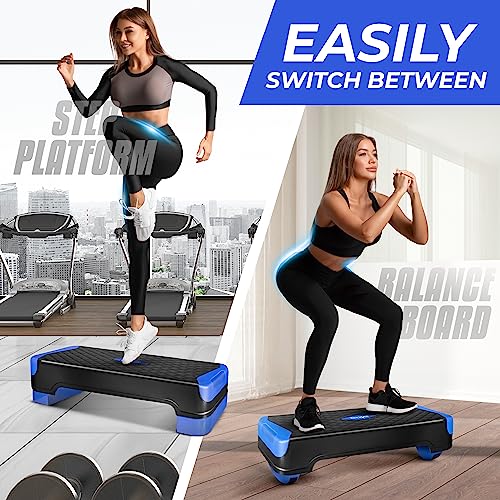 Yes4All 2-in-1 Adjustable Aerobic Step Platform Fitness Exercise Stepper with Rocker Balance Board Legs for Home Workout, Step Exercise & Balance Training - color: B. Dark Blue