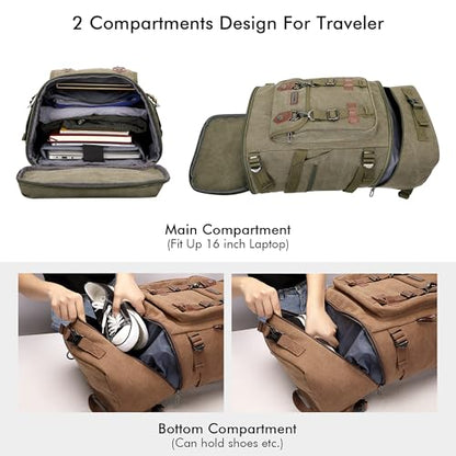 WITZMAN Travel Backpack for Men Women Carry-on Airline Approved - color: Army Green