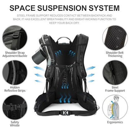 IX INOXTO Hiking Backpack, 26L/40L Waterproof Hiking Daypack with 3L Water Bladder and Rain Cover, Lightweight Travel Camping Backpack for Men Women (Black) - color: Black
