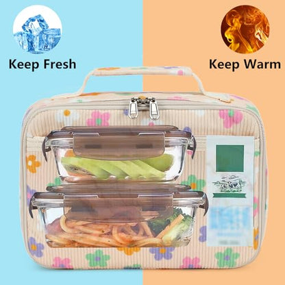 LEDAOU Lunch Box Kids Insulated Lunch Bag Girls Boys Toddler Reusable Lunchbox for School Picnic Hiking - color: Flower-Colorful