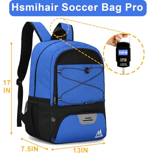 Hsmihair Soccer Bag-Soccer Backpack&Backpack for & Football Volleyball & Basketball,with Ball Compartment and Separate Cleat - color: Deep Blue