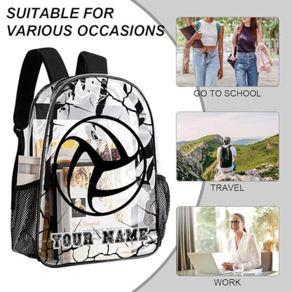 Custom Volleyball Clear Backpack Heavy Duty for Girls Kids Boys | Large Cool PVC Volleyball Theme Printing Transparent Backpacks for Schools Stadium Concerts Work - Clear/Black - color: Volleyball Clear Backpack 3 Black Custom