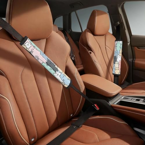Seat Belt Cover Pad Cute Cartoon Cats Pattern Soft Safety Car Automotive Seat Belt Pads Cushion Shoulder Strap Covers for Cars or Bags, 2 Pcs - color: Cute Cartoon Cats Pattern