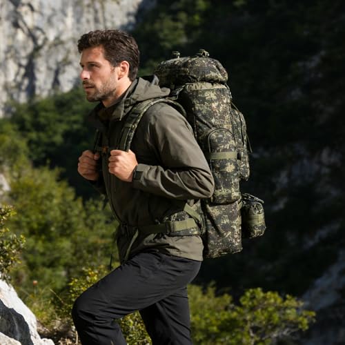 100L Camping Hiking Backpack,Molle military Tactical rucksack backpack,Waterproof Lightweight Hiking Backpack - color: Pixel Tie-dye