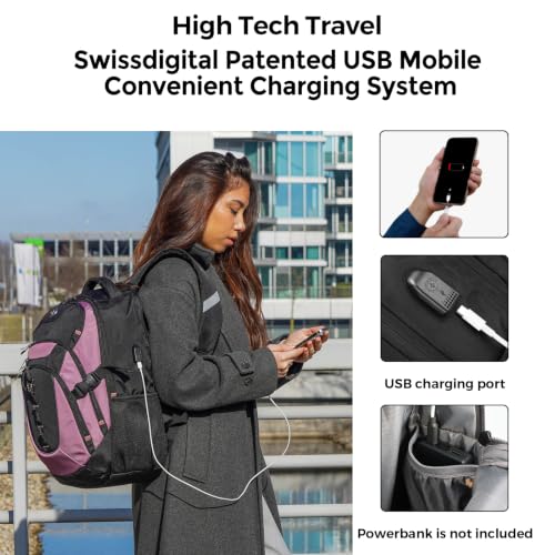 Swissdigital Design Laptop Backpack for Men with USB Charging Port SD803-85 - color: Light Purple/Black