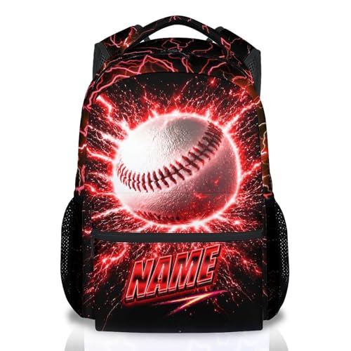 Boys Baseball Backpack with Custom Name, 17 Inch Kids School Backpacks with Multiple Pockets - Personalized Sport Bookbag for Students - color: Orange